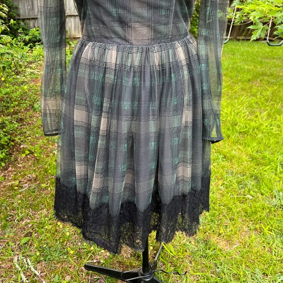 Red Valentino Green And black plaid Lace Dress - Picture 3 of 11